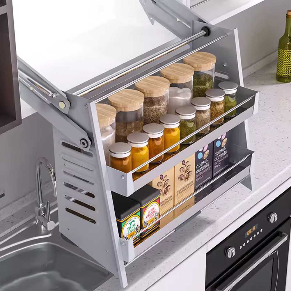 주방 리프트 선반 접이식 상부장 슬라이딩 풀다운 랙 46x47cm 스테인리스 500 - 상세 이미지 2