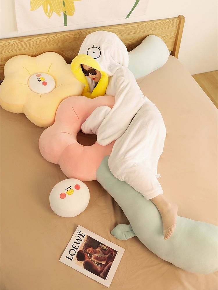 안고자는 꽃 베개 인형 쿠션 귀여운 플라워 바디필로우 흰 해바라기 S사이즈 80cm - 상세 이미지 2