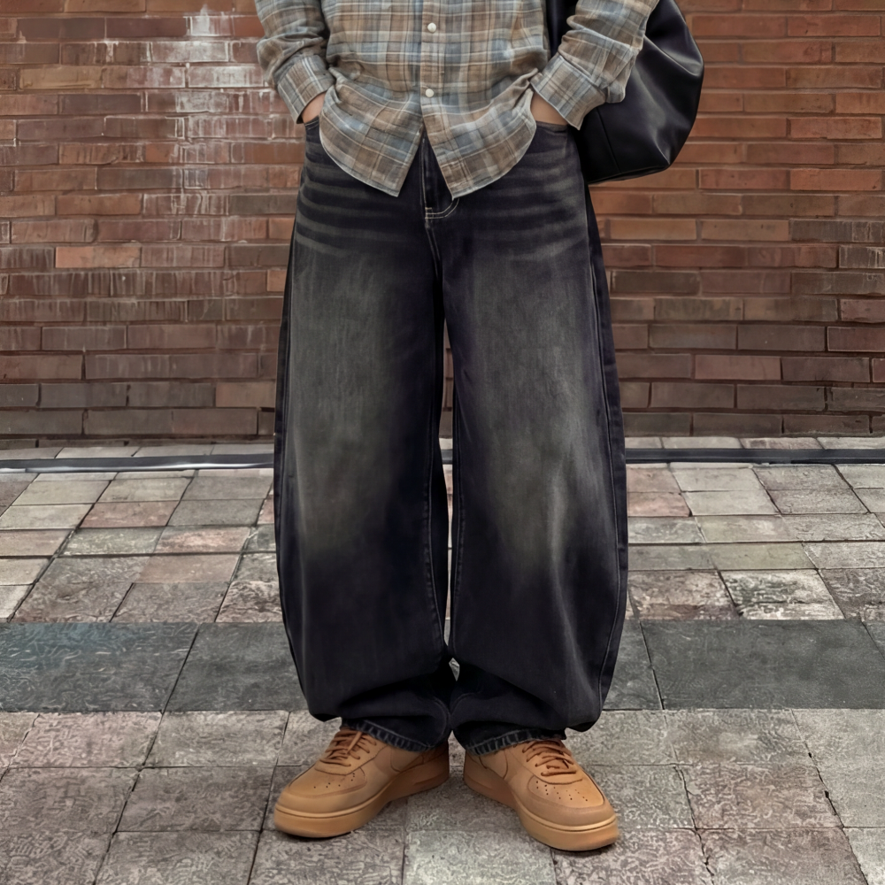 블랙진 벌룬핏청바지 커브드 와이드핏 반밴딩 봄 흑청바지 이미지 6