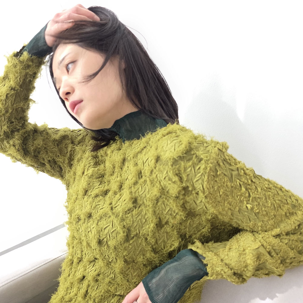 VT97 시스루 헤어리 파일 샤기 플리츠 레이어드 긴팔 티 - 상세 이미지 2