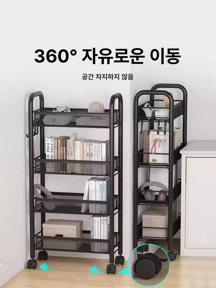 철제 틈새 트롤리 5단 이동식 슬라이딩 3단 4단 4칸 블랙 행잉박스+후크+바퀴 - 상세 이미지 3