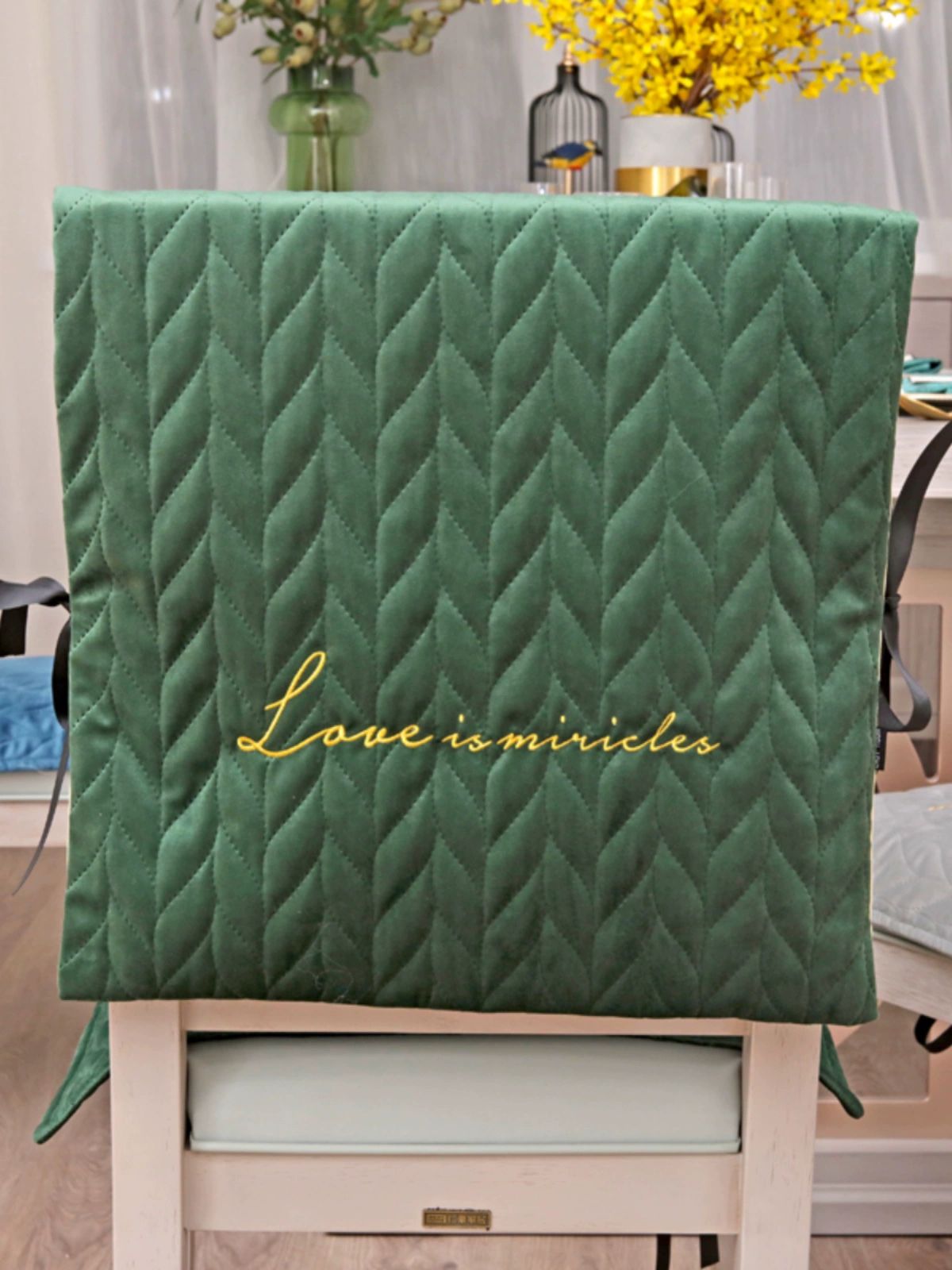 벨벳 식탁 의자 등받이 인테리어 커버 피콕블루 91x43cm - 상세 이미지 3