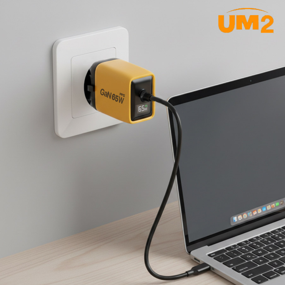 UM2 접지 릴타입 C타입 릴케이블 2포트 PD 멀티 고속충전기 CABLE-PD65W-LED, 옐로우 - 상세 이미지 4