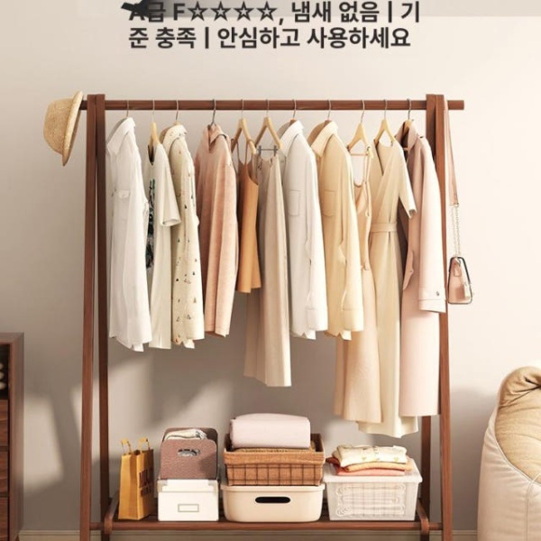 모던 원목 드레스룸 입식 옷걸이행거 스탠드 행거 옷걸이 실내용 기본형 호두색 60CM - 상세 이미지 3