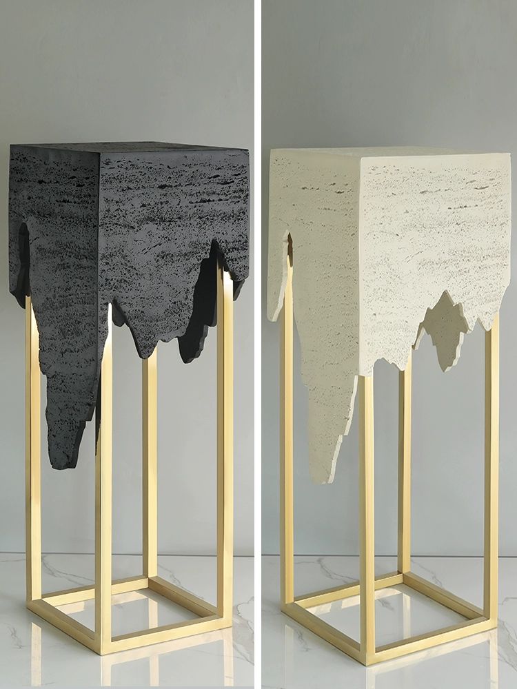 대리석 받침대 장식 베이스 미술관 전시대 북유럽 스타일 이중층 블랙 + 티타늄 링 35 35x70cm - 상세 이미지 3