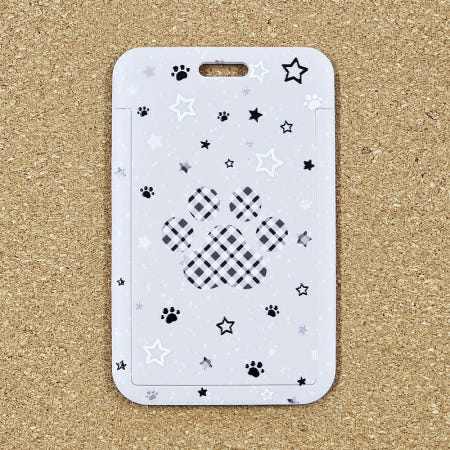 키치한 화이트 블랙 동물 발바닥 체크 패턴 학생증 지갑