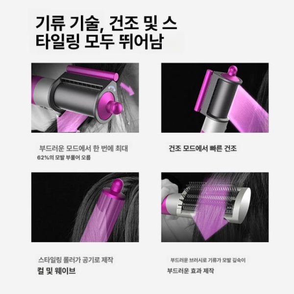 초고속 스타일링 멀티 헤어 스타일러 드라이기 음이온 고속 스피드 헤어드라이기 헤어드라이어 미니드라이기 로즈레드 - 상세 이미지 4