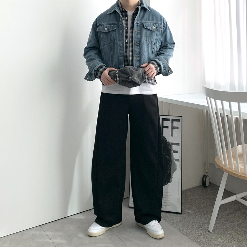 1+1 사이드 핀턱 스웻 와이드 커브드 벌룬 트레이닝 팬츠 이미지 6