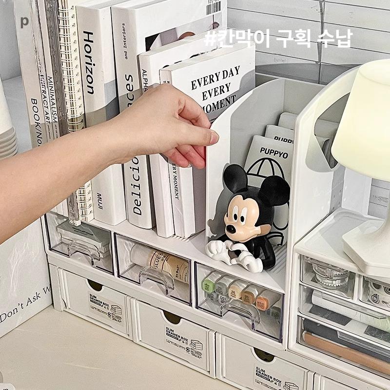 책상 수납장 캐비닛 서랍형 수납함 틈새 문구 데스크 서랍 책받침대 3단 서랍 3칸 책장 - 상세 이미지 2