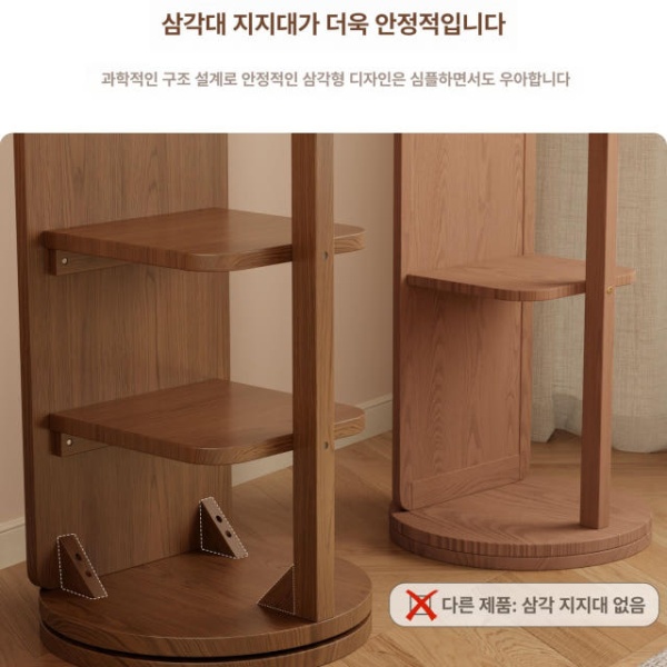 모던 회전 전신거울 옷걸이 행거 일체형 스탠드 침실 거울 옷정리 옷걸이행거 거울행거 스탠드옷걸이 스탠드행거 수입 중형2단 회전형-화이트 기본 - 상세 이미지 5