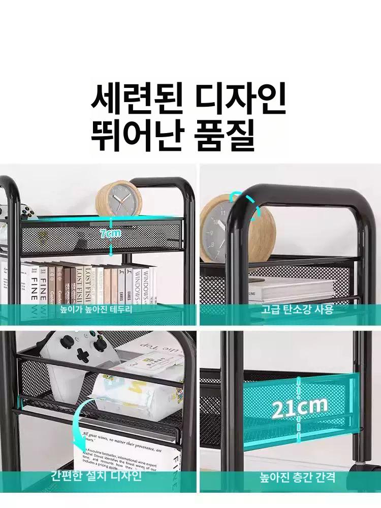 철제 틈새 트롤리 5단 이동식 슬라이딩 3단 4단 4칸 블랙 행잉박스+후크+바퀴 - 상세 이미지 5