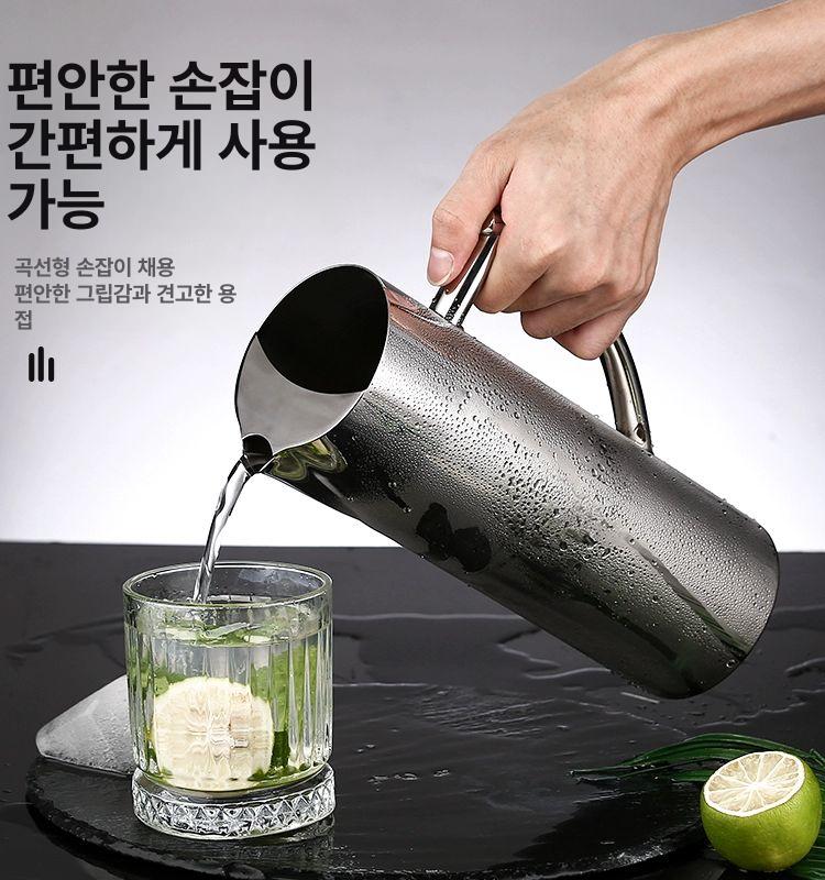 스테인레스 냉수 주전자 뚜껑이 끓는 용기 물병 커피 두꺼운 골드 소형 주전자 1L 평평한입구 - 상세 이미지 2