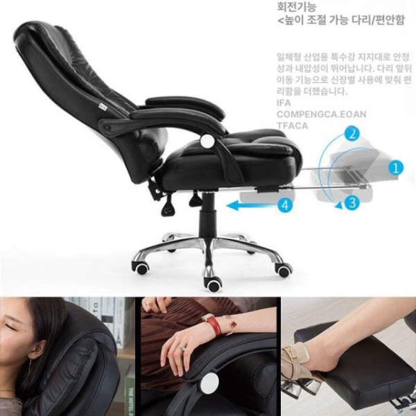 프리미엄 인체공학 컴퓨터 책상 의자 허리에좋은 높이조절 침대형 중역 특별 할인 블랙 비리클라이닝 5성 기본 스틸 받침대 회전식 L형 낮은 팔걸이 - 상세 이미지 4
