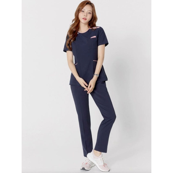 프리미엄 항균 스판 간호복 병원유니폼 인디고 앞지퍼 병원근무복 네이비블루 반팔 세트 S - 상세 이미지 2
