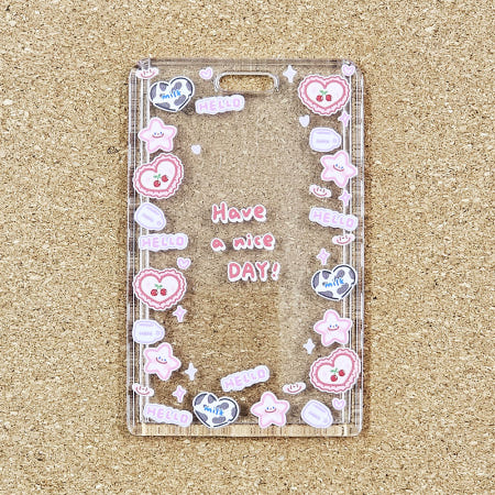 사랑스러운 파스텔 핑크 하트 디자인 투명 학생증 지갑 단품