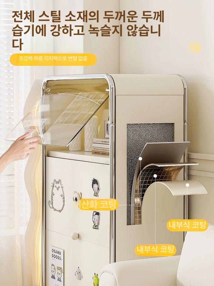 장식장 선반 철제 책장 다용도 보관함 원룸 수납 틈새 3도어 85길이x42깊이x123높이 50cm - 상세 이미지 3