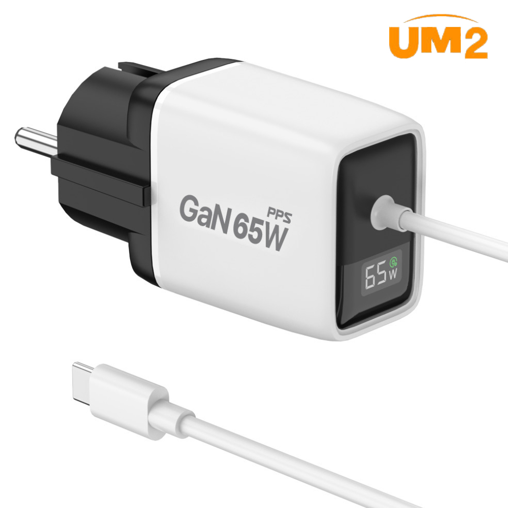 UM2 접지 릴타입 C타입 릴케이블 2포트 PD 멀티 고속충전기 CABLE-PD65W-LED, 옐로우 - 상세 이미지 2