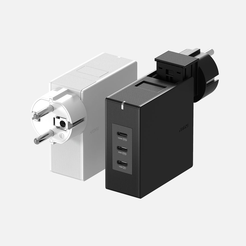 USB PD 100W 여행용 접지 멀티 초고속충전기 GT210 블랙 제품 이미지