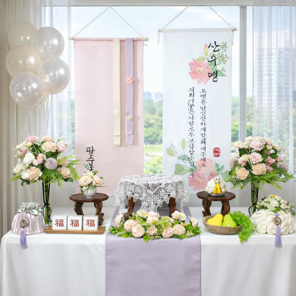 [당일발송가능] 팔순상차림 산수연 팔순상대여 셀프 80세 생신 잔치상 B06퍼플 - 상세 이미지 2