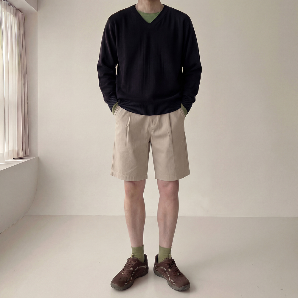[1+1] 원턱 와이드 하프 치노 반바지 5color - 상세 이미지 3