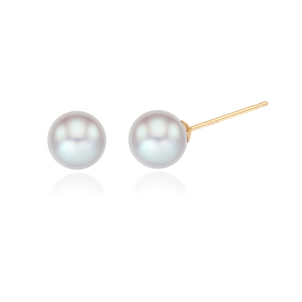 14K 18K 그레이 담수 진주 금 침 귀걸이 (6-6.5mm 8-8.5mm) AAA+등급 - 상품 이미지