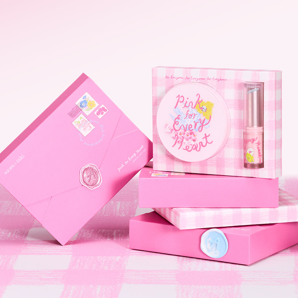 AGE20S 에이지투웨니스 에이지투웨니스 핑크 포 에브리 하트 디오리진 에센스 팩트 핑크 라떼 12.5g SPF50 + 립밤 3.5g SPF15 2종 세트