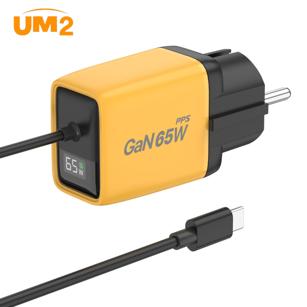 UM2 접지 릴타입 C타입 릴케이블 2포트 PD 멀티 고속충전기 CABLE-PD65W-LED, 옐로우 - 상세 이미지 3