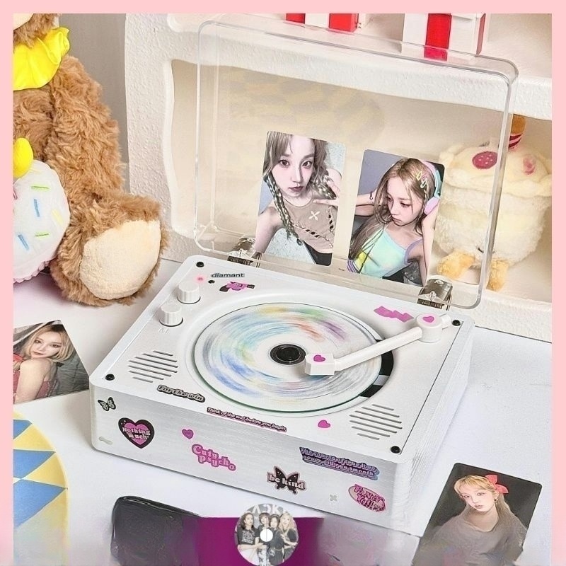 레트로씨디플레이어 CD 턴테이블 빈티지 블루투스 CDP 우드 원목 상판 마그네틱 문 화이트 - 상세 이미지 3