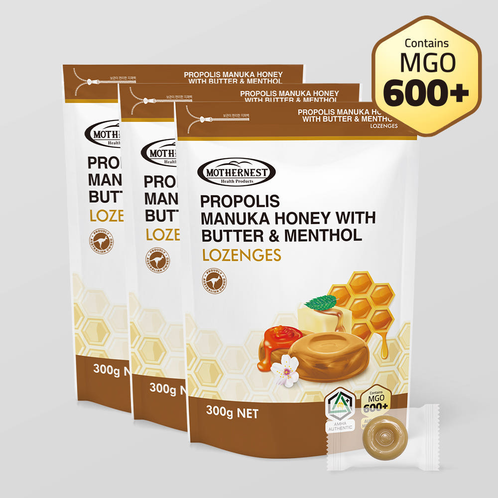 마더네스트 호주산 프로폴리스 마누카허니 버터멘톨 캔디 (MGO600+) 300g, 3개 - 상품 이미지