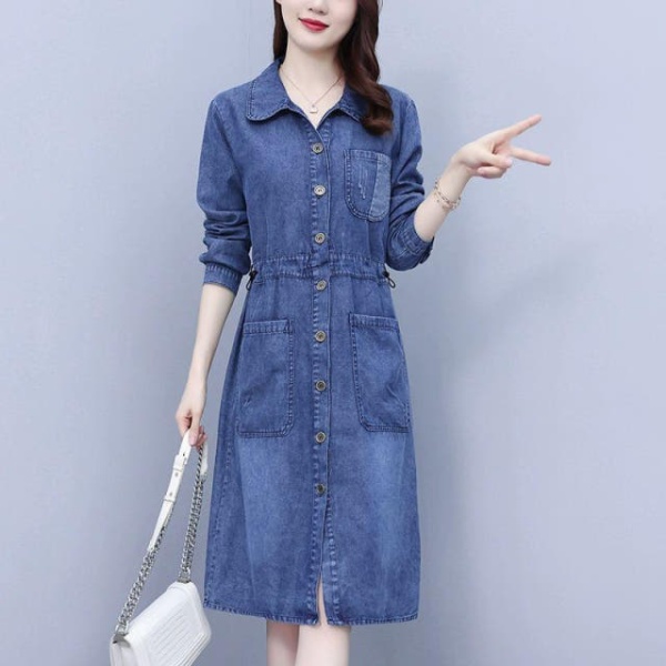 여름 데님 빅사이즈 청 원피스 멜빵치마 스티치 연청 블루 L 45.0-57.5kg - 상품 이미지