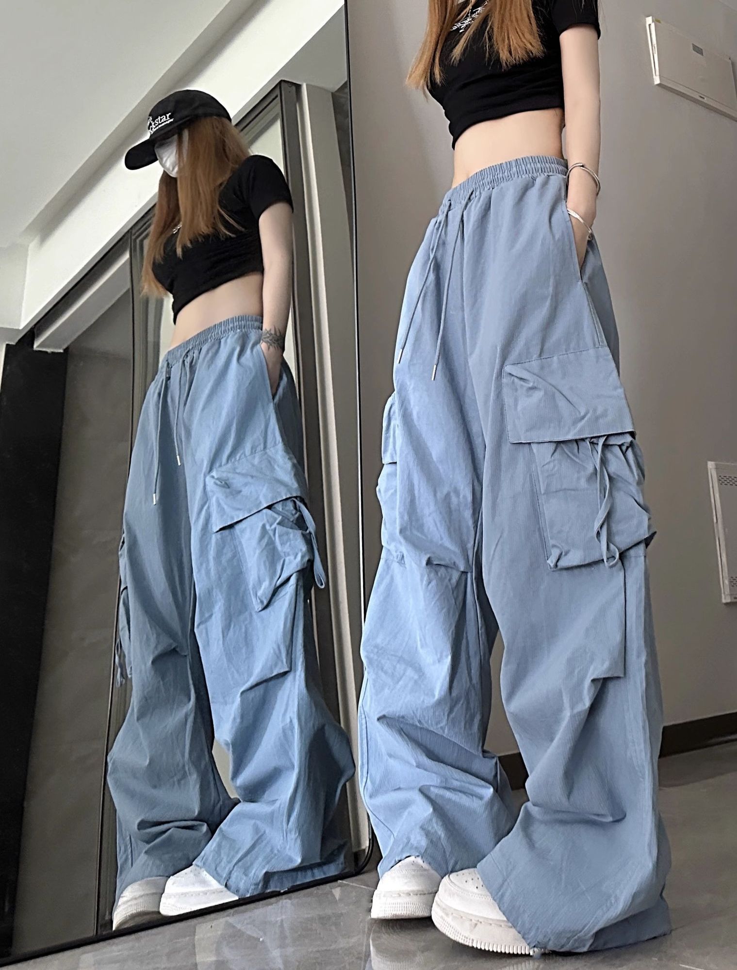 여성 카고바지 줌바복 팬츠 힙합 루즈핏 단체복 바지 블랙 S - 상세 이미지 3