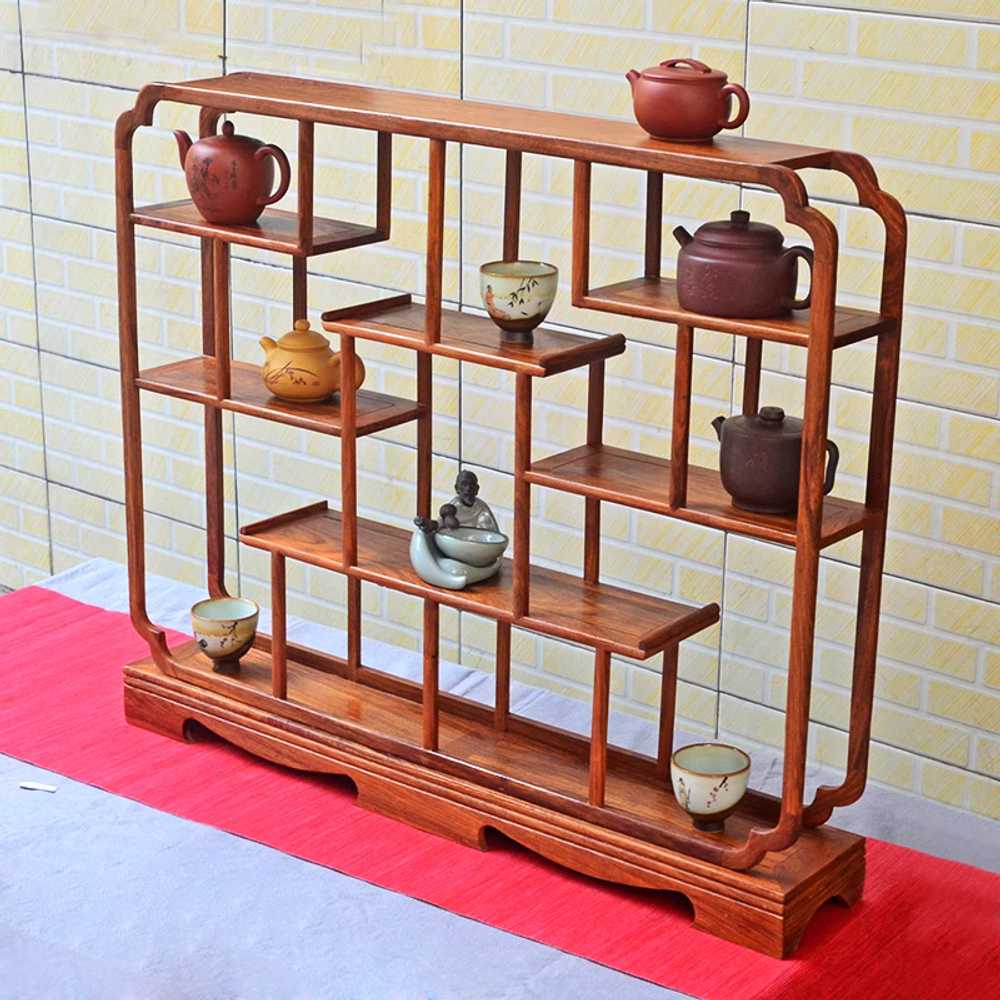 원목 컵 선반 다기장 찻잔 홈카페 엔틱 나무 거실 직사각형 44cm 이미지 6