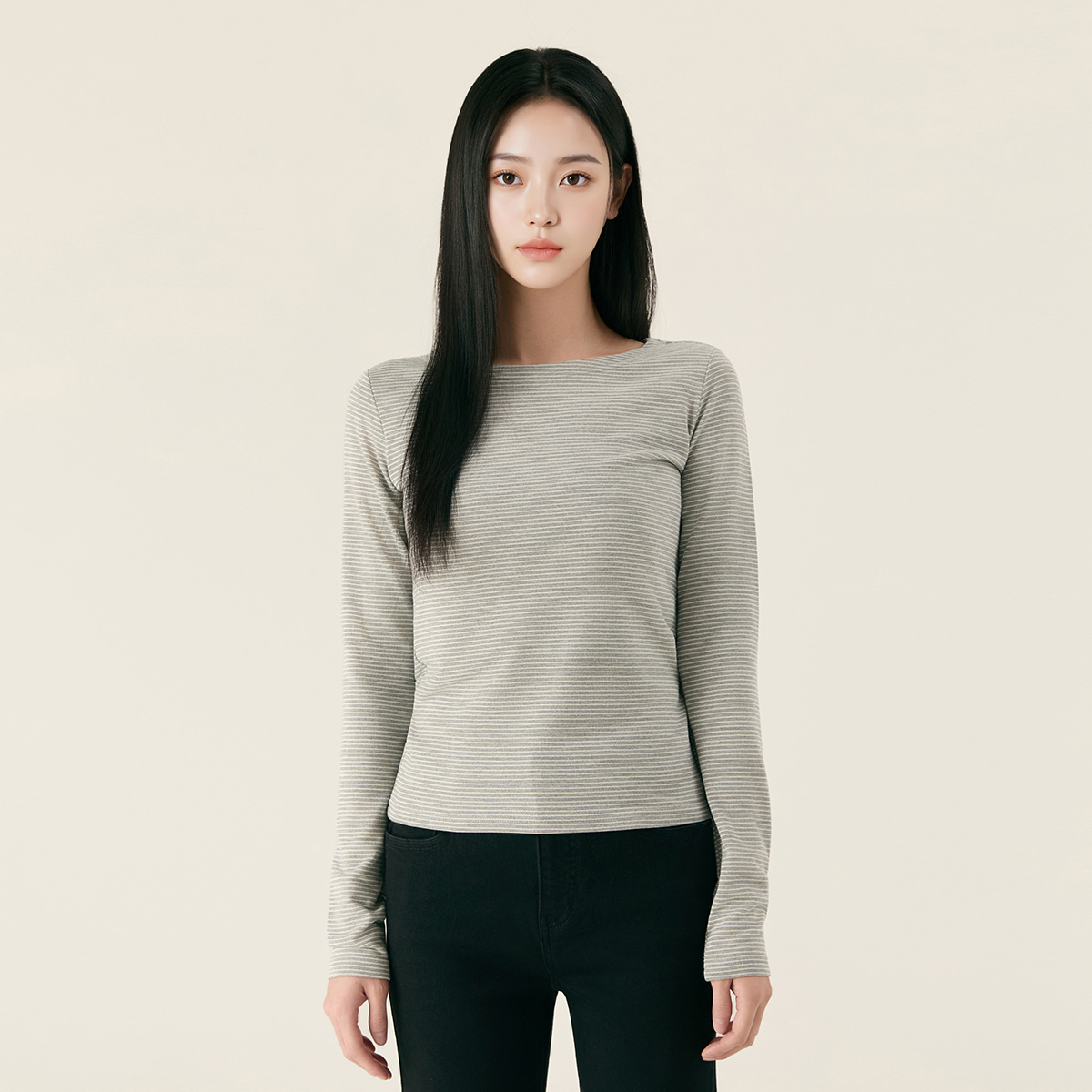 로엠 보트넥 스트라이프 티셔츠 RMLWG23RT3 - 상품 이미지