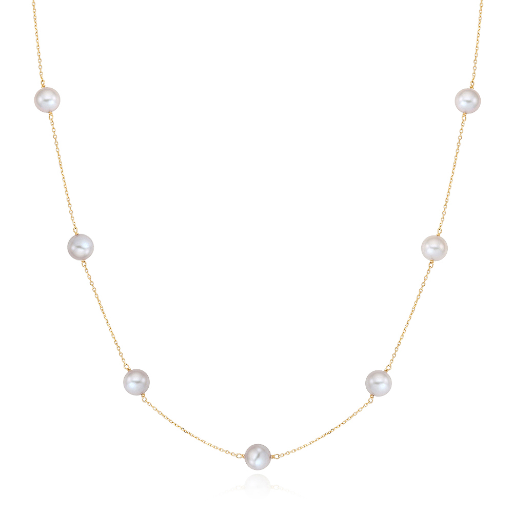 14K 18K 그레이 담수 진주 스테이션 금 체인 목걸이 (7-7.5mm) AAAA등급 이미지 6