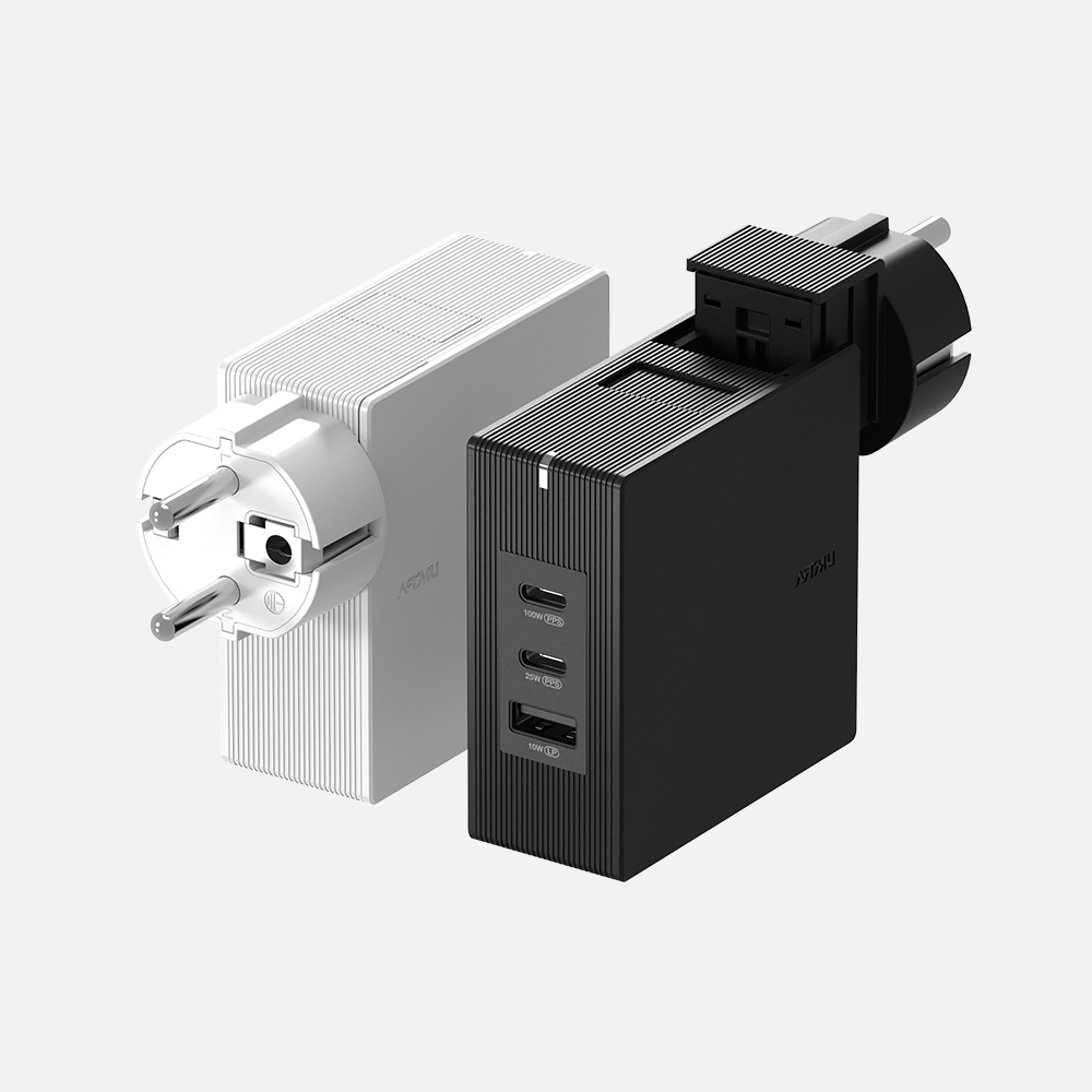 USB PD 100W 여행용 접지 멀티 초고속충전기 GT110 블랙 제품 이미지