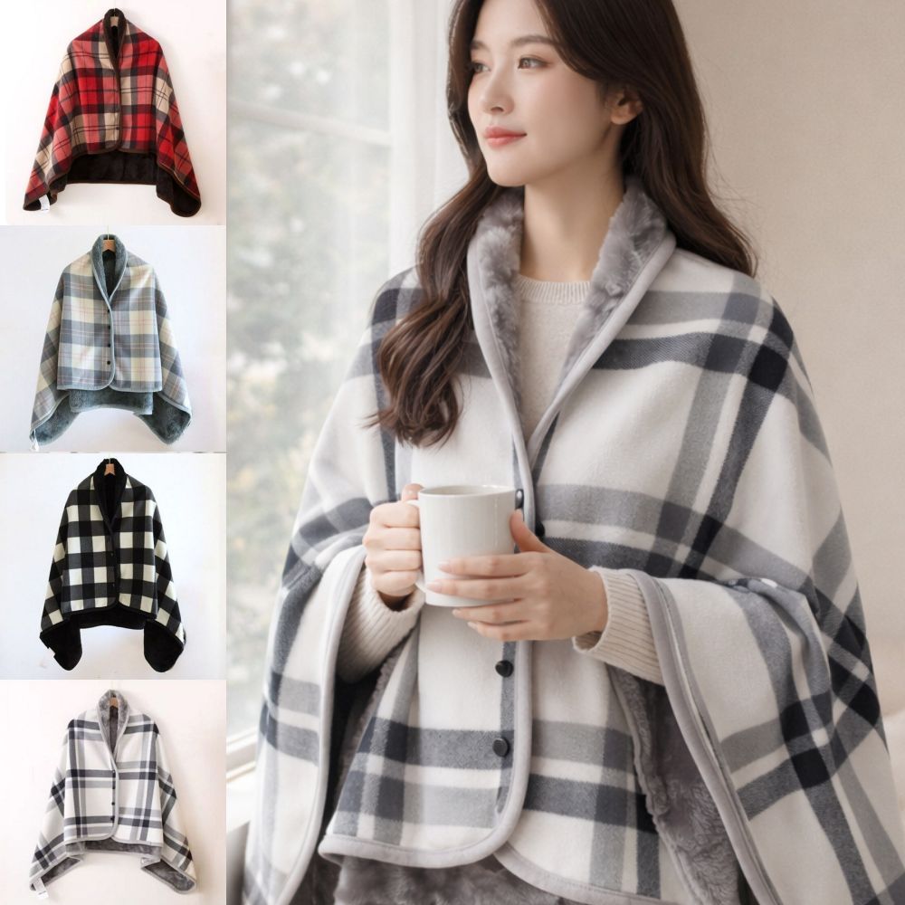 극세사입는담요 캠핑판초담요 버튼 보온 휴대용 집순이 - 상품 이미지