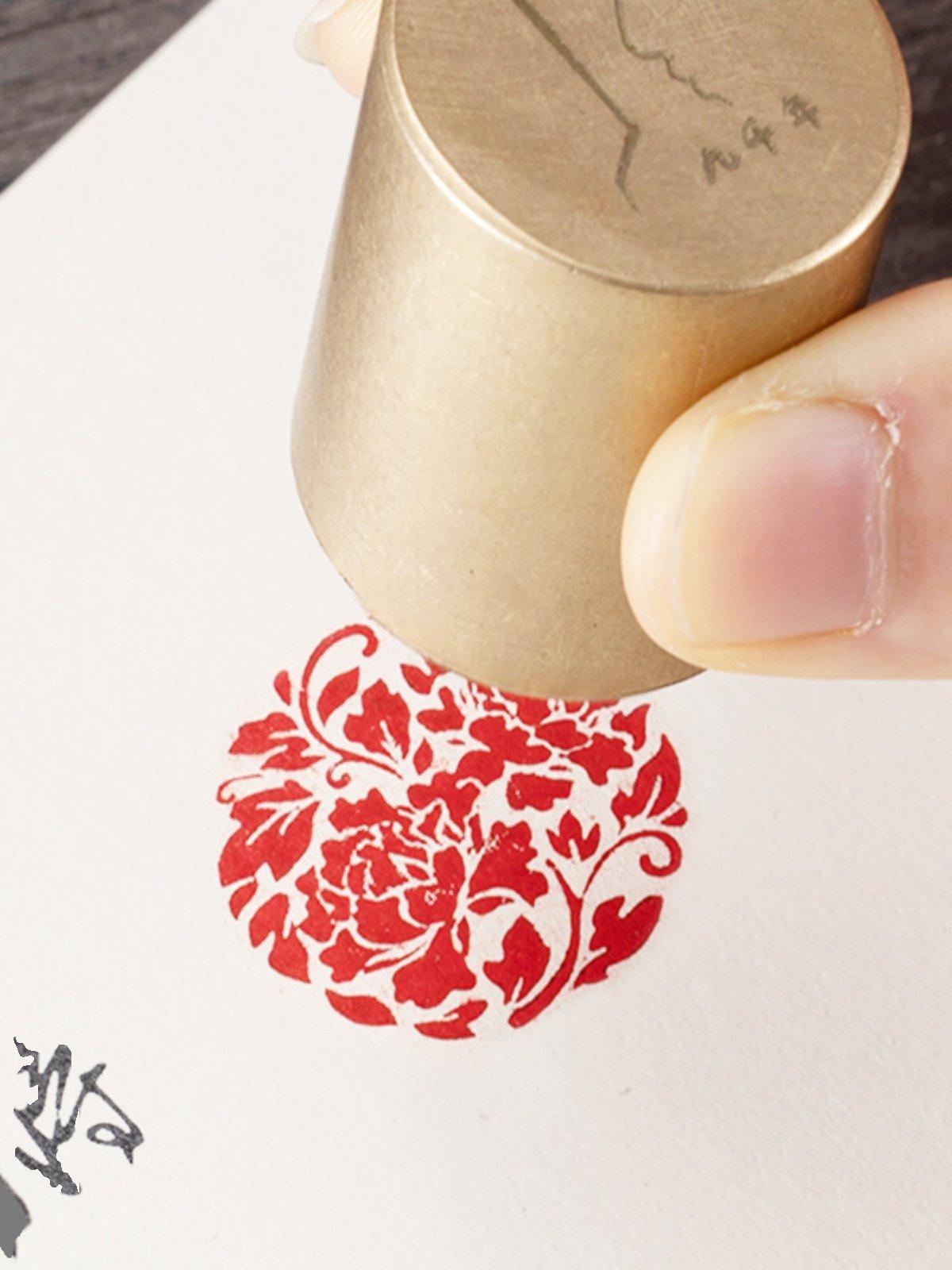 모란 꽃 3x3cm 예쁜 인감 황동 부처님 도장 포장 모란꽃 2.5 x 2.5cm - 상품 이미지