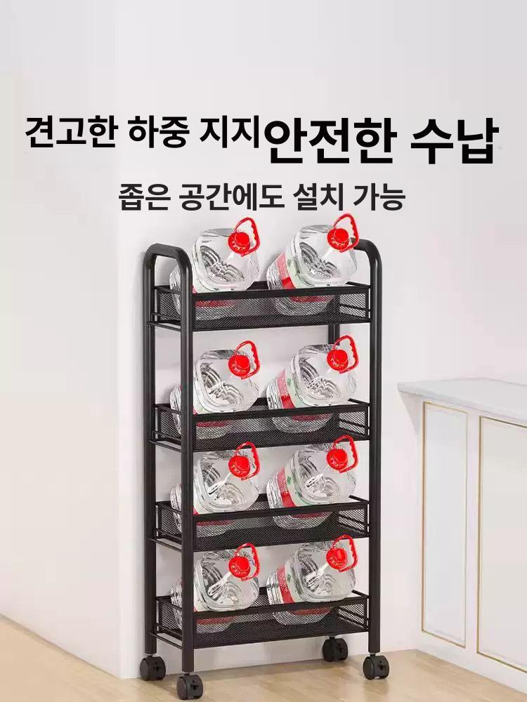철제 틈새 트롤리 5단 이동식 슬라이딩 3단 4단 4칸 블랙 행잉박스+후크+바퀴 - 상세 이미지 4