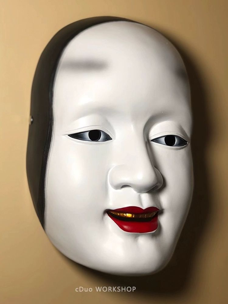 일본 노가쿠 가면 여성 할로윈 무표정 장식 공포 마스크 수지 손지로 [스트랩] - 상세 이미지 2