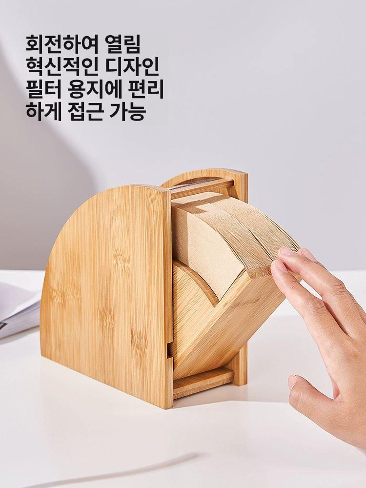 원목 커피필터 케이스 우드보관용기 거름종이 홈카페용품 간단 스탠드 + V자형 소형 필터 - 상세 이미지 2