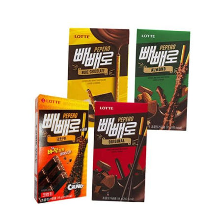 롯데 빼빼로데이 빼빼로 4종 누드 아몬드 오리지널 크런키 과자 세트