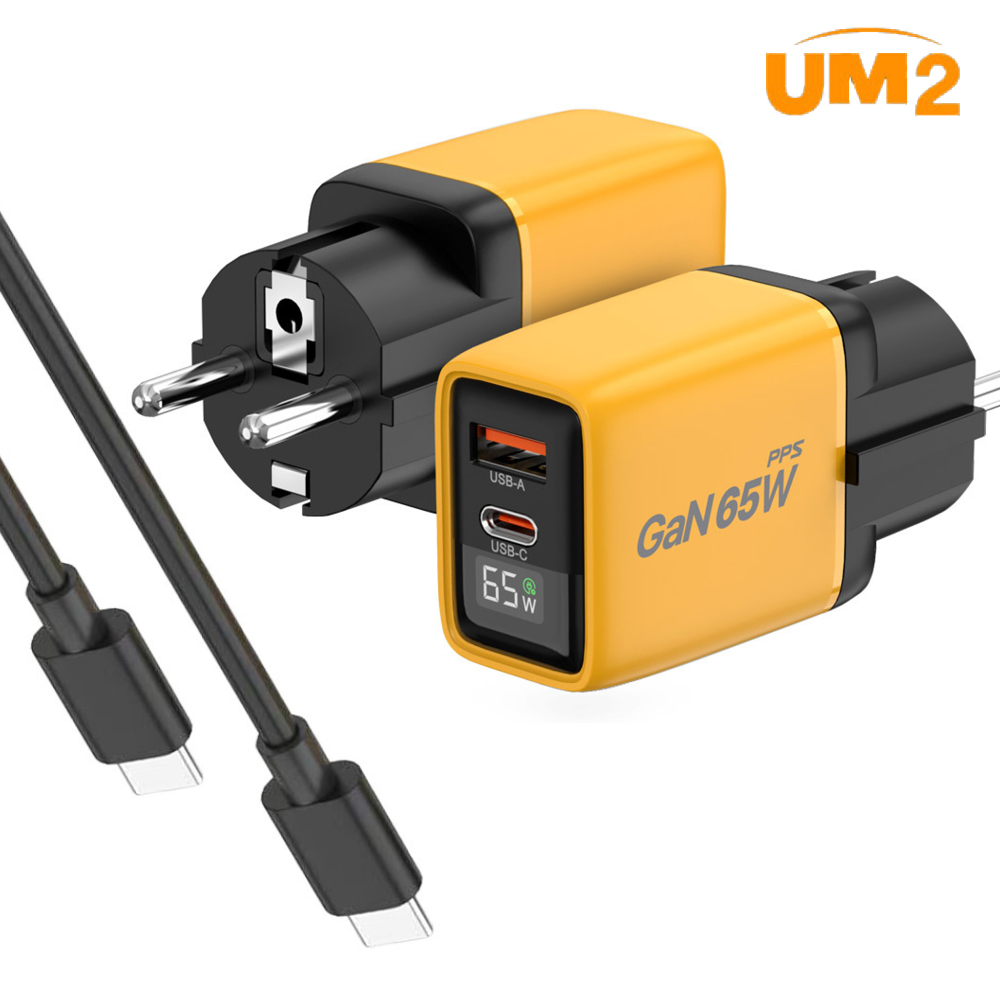 UM2 접지 릴타입 C타입 릴케이블 2포트 PD 멀티 고속충전기 PD65W-LED, 옐로우 - 상세 이미지 3