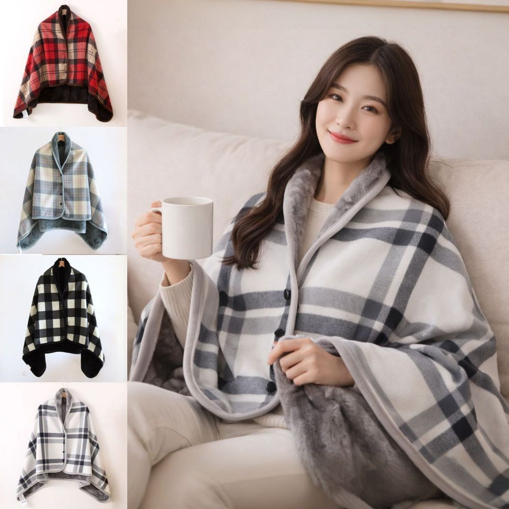 부드러운극세사담요 극세사담요 1인용 체크 입는 판초 - 상품 이미지