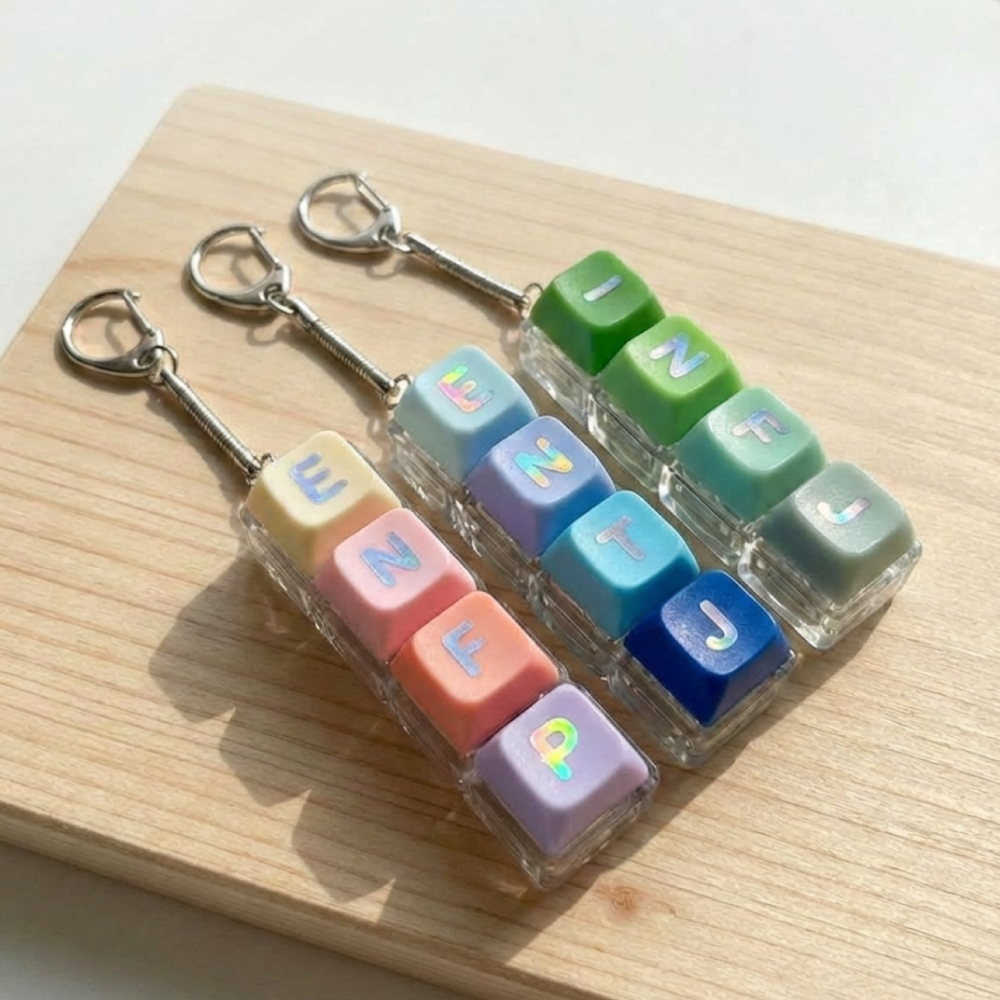 갓핸즈 MBTI 키캡 키링 4구 DIY 만들기 키트 피젯토이 열쇠고리 키홀더 재밌는 선물 - 상품 이미지