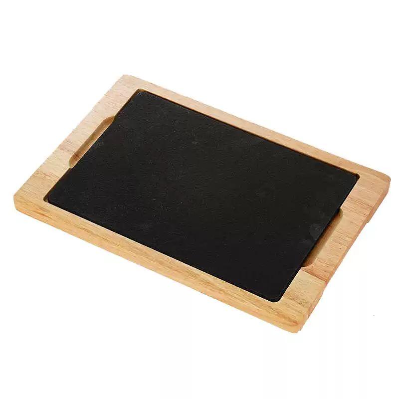 레스토랑 업소용 스테이크 접시 철판구이 28 x 18cm 그릴 팬 + 오크 평판 - 상품 이미지