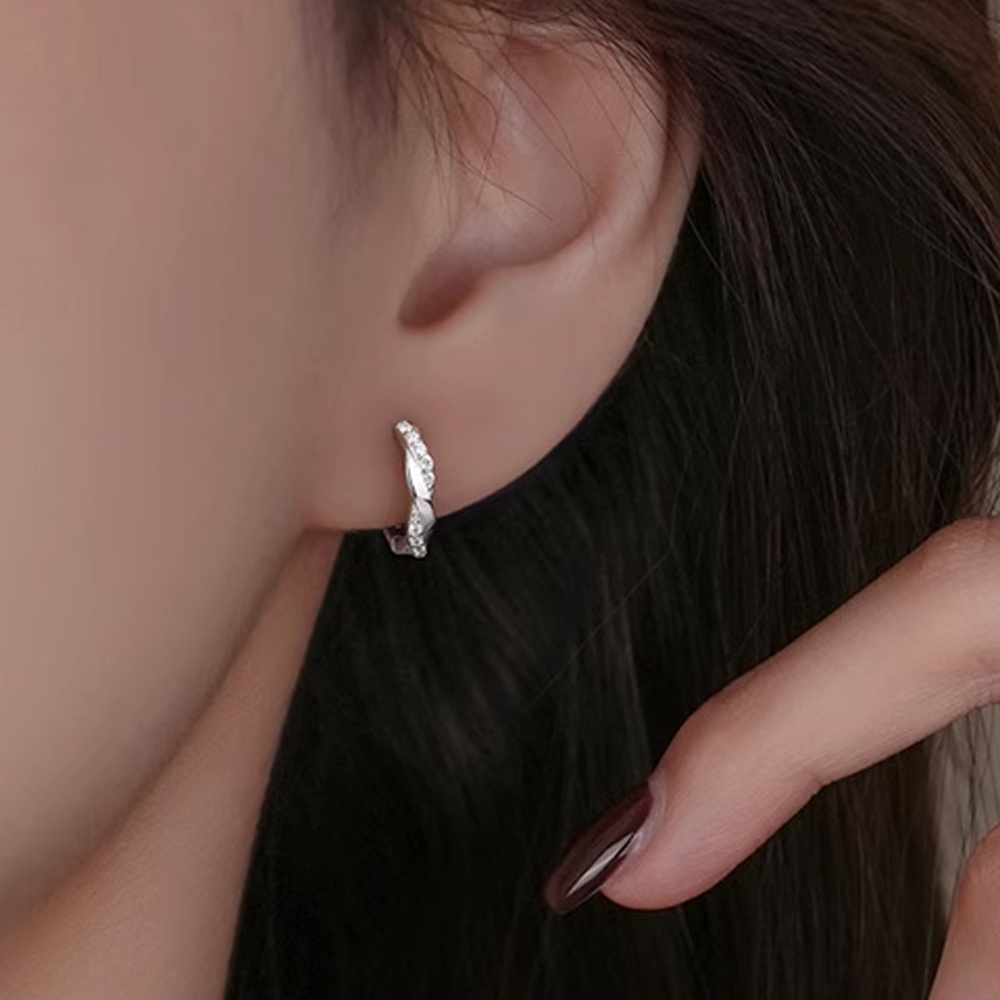 S925 실버침 트위스트 큐빅 미니 링귀걸이 원터치 아르제아 - 상세 이미지 4