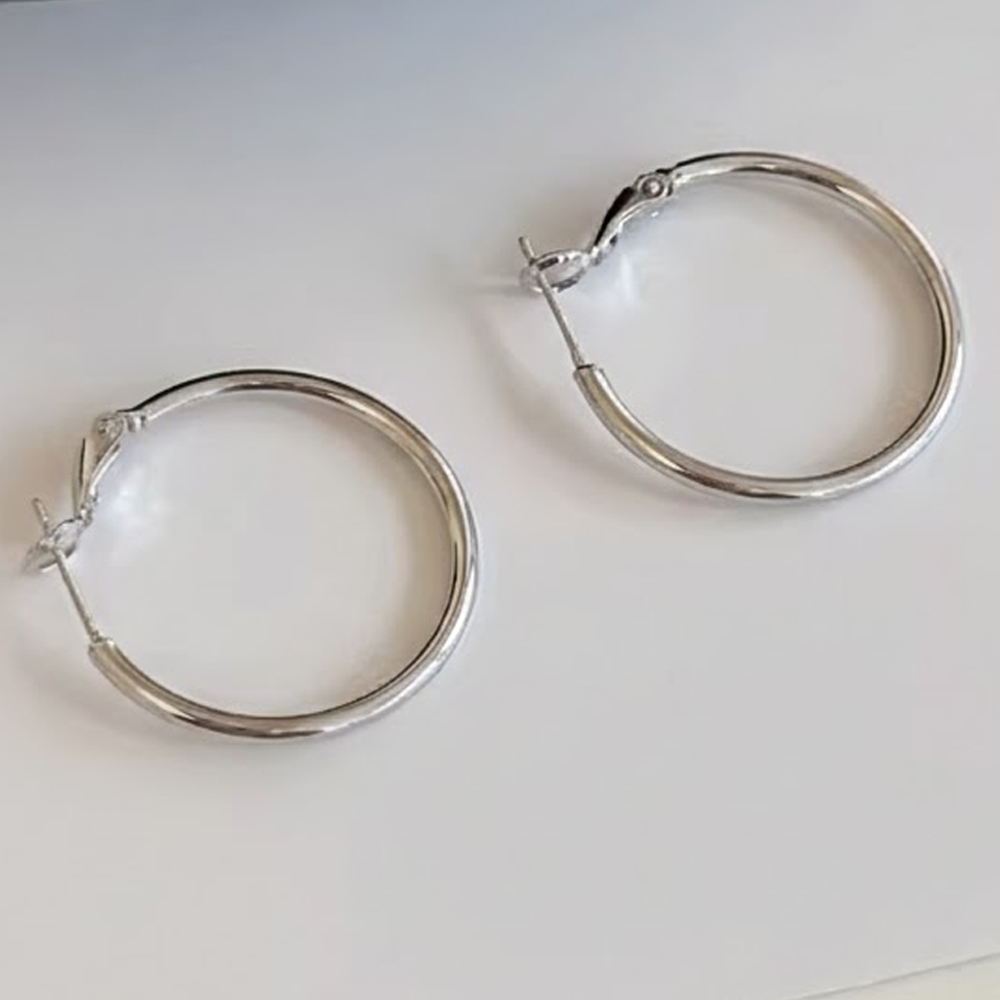 S925 실버침 3cm 링귀걸이 베이직 후프귀걸이 아르제아 - 상세 이미지 3