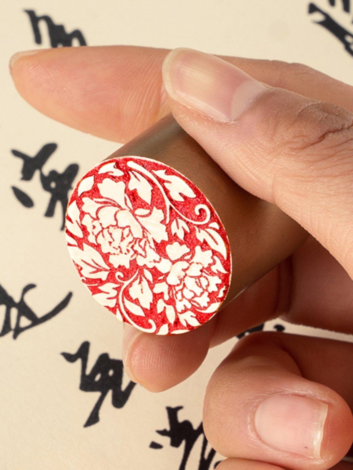 모란 꽃 3x3cm 예쁜 인감 황동 부처님 도장 포장 모란꽃 2.5 x 2.5cm - 상세 이미지 5