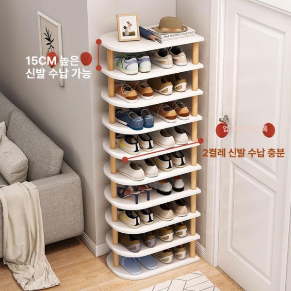 실용적인 공간절약형 신발장 현관 다층 신발 선반 5단 웜화이트 48x24x66cm 두꺼운 PVC 나무 다리 고정 지지대 - 상세 이미지 2
