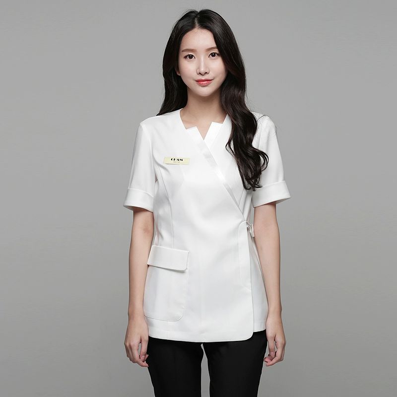 뷰티샵 피부 근무복 여성 데스크 에스테틱 화이트 7부 소매 단품 S - 상품 이미지
